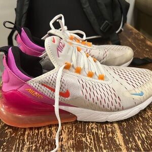 Nike Air Max 270 White Pink Orange Athletic Shoes